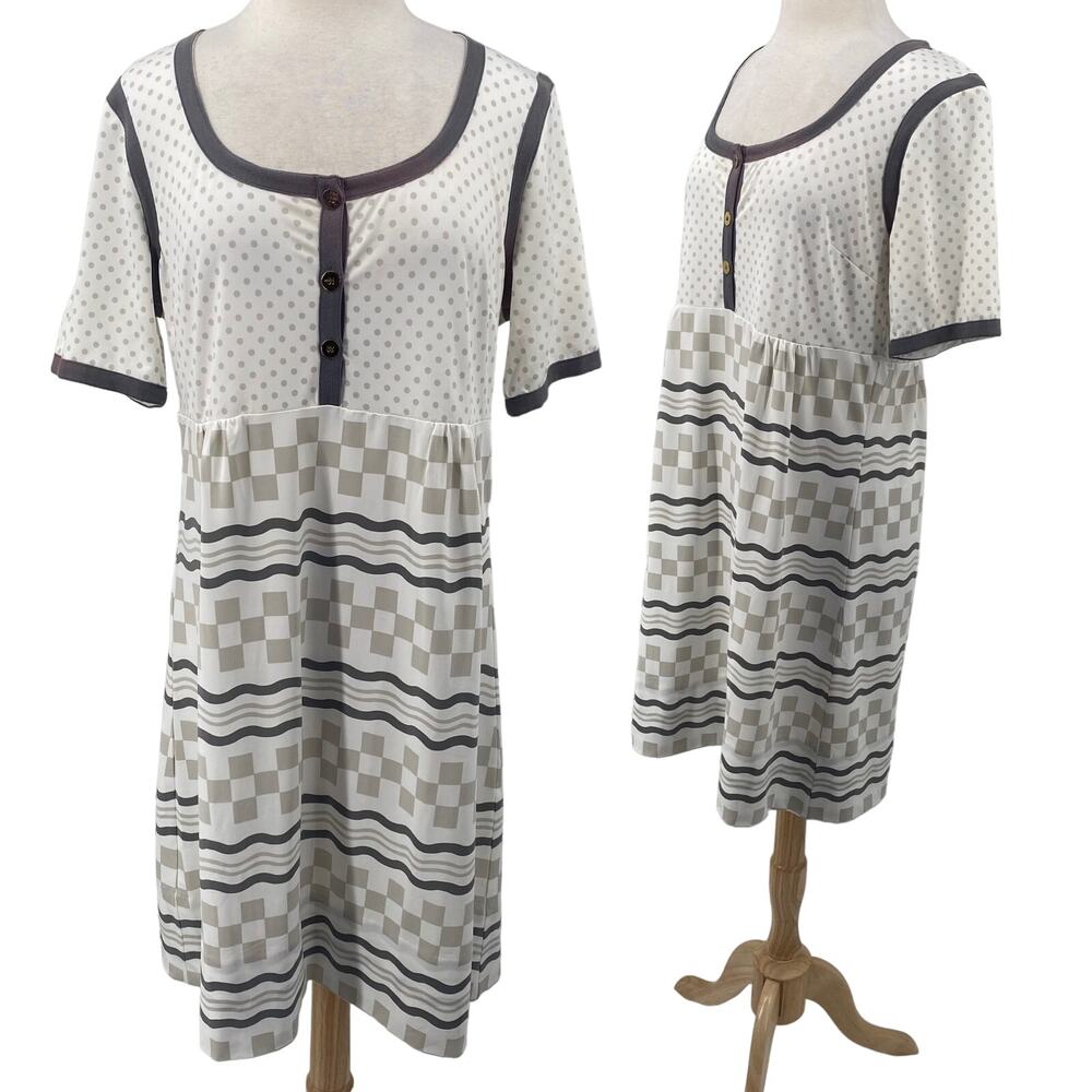 Gretchen Scott Checkerboard Mini Dress Short Sleeve Mixed Print White Gray XXL